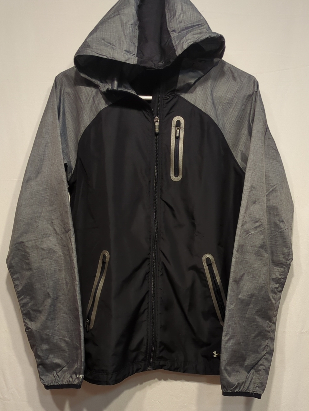 Under Armour Black and Gray Hooded Windbreaker Jacket